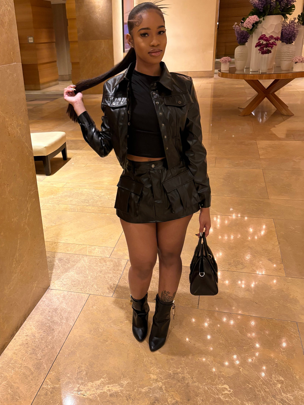 All black leather 2 piece set