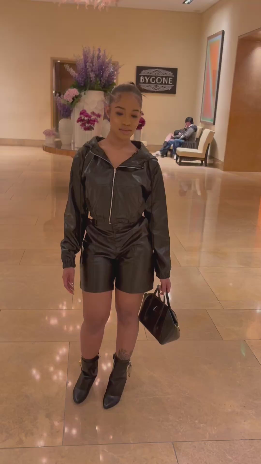 All black hoodie shor set